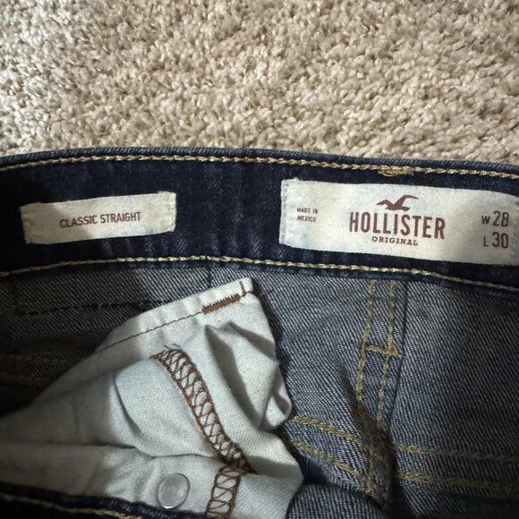 Hollister Jeans Mens 28x30 Blue Classic Straight Leg Dark Wash Denim Stretch - Picture 5 of 12